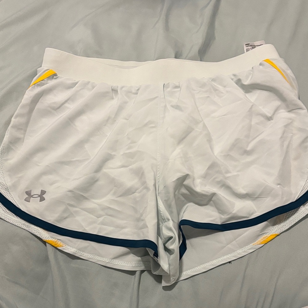 Under Armour White Shorts with Navy and Yellow Accents